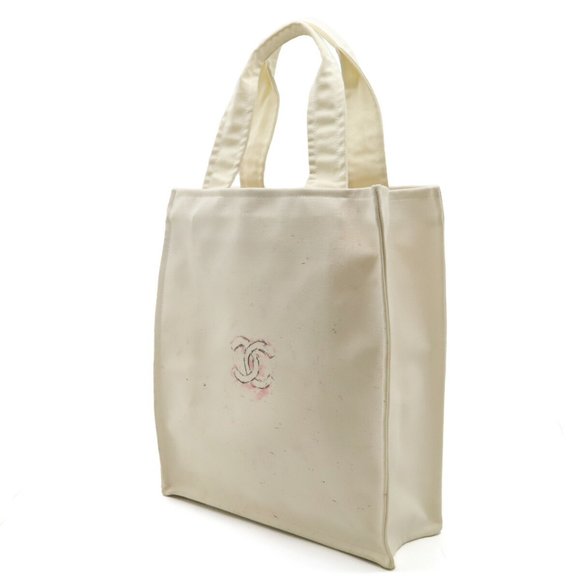 CHANEL Coco Mark Tote Bag Large Shoulder Canvas Ivory 6069 - Picture 3 of 8